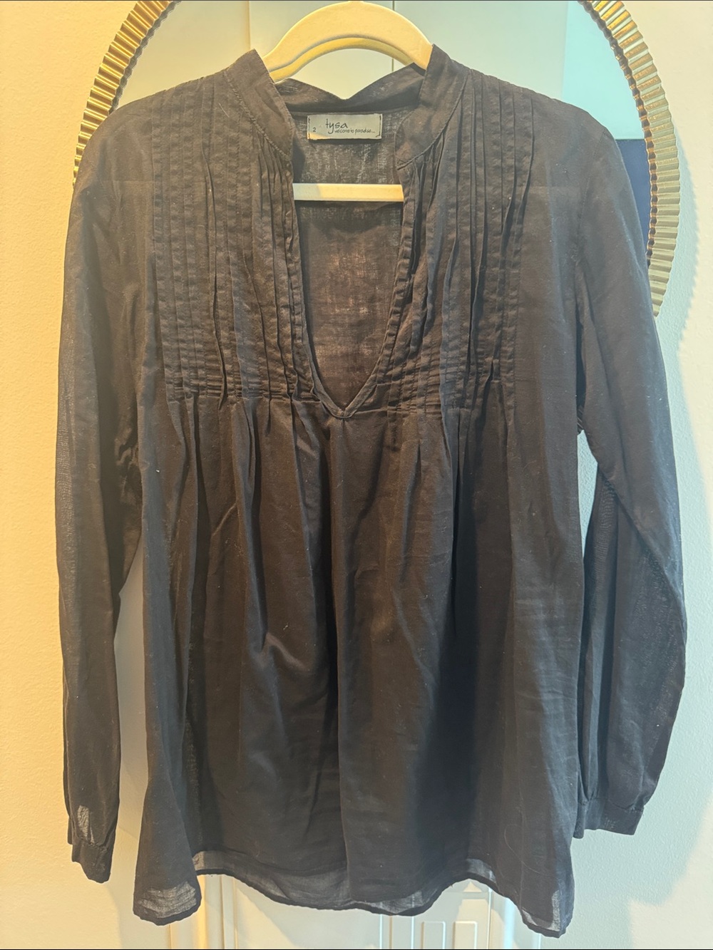 Lightweight Black Pintuck V-Neck Tunic